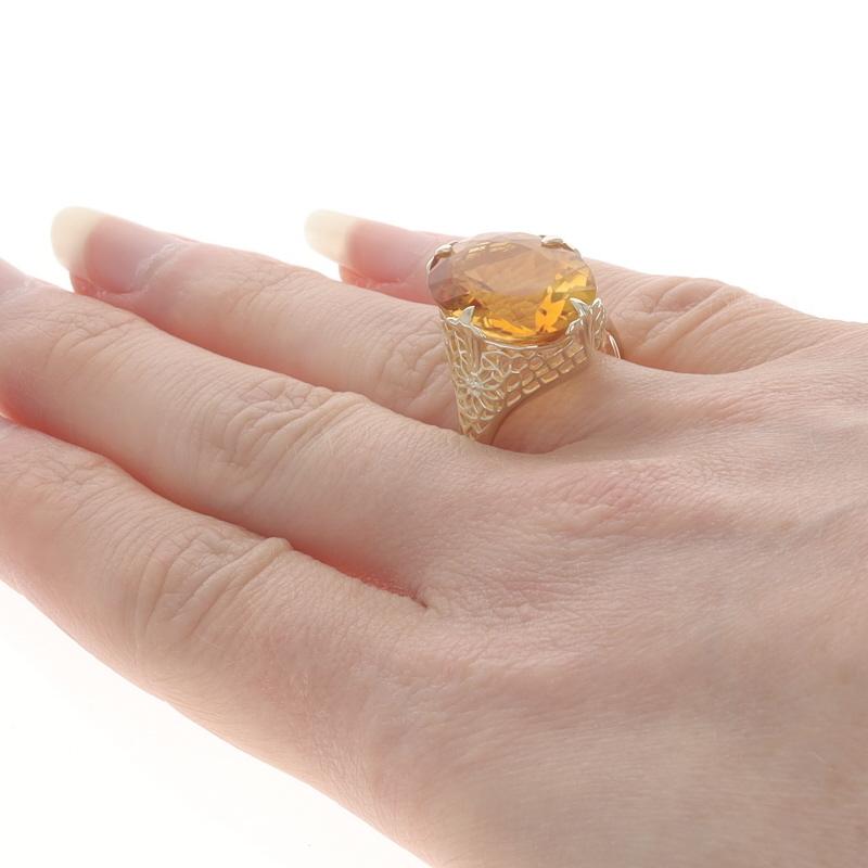 Women's Yellow Gold Citrine Cocktail Solitaire Ring - 10k Oval 10.45ct Floral Filigree