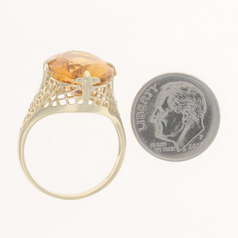 Yellow Gold Citrine Cocktail Solitaire Ring - 10k Oval 10.45ct Floral Filigree 1