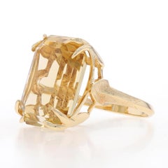 Yellow Gold Citrine Cocktail Solitaire Ring - 14k Emerald Cut 21.40ct Knife-Edge