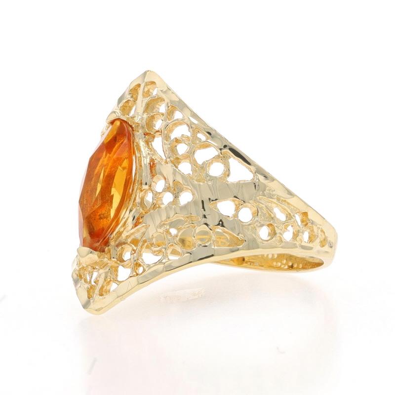 Yellow Gold Citrine Cocktail Solitaire Ring - 14k Marquise .90ct Filigree In Excellent Condition For Sale In Greensboro, NC