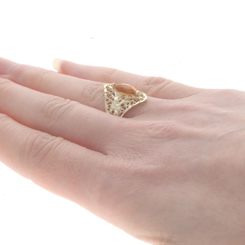 Women's Yellow Gold Citrine Cocktail Solitaire Ring - 14k Marquise .90ct Filigree For Sale