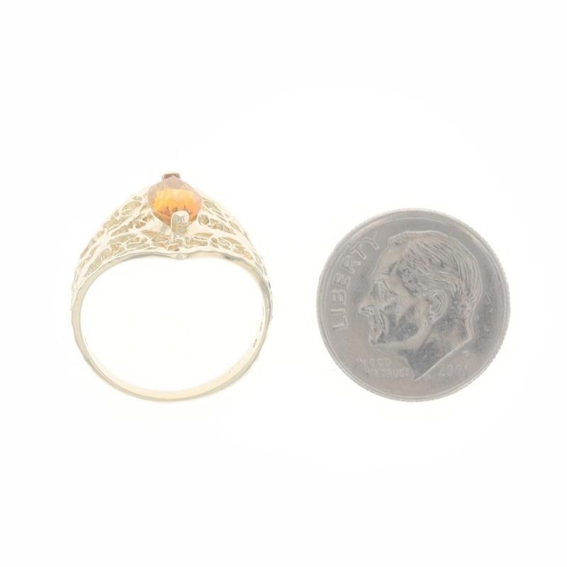 Yellow Gold Citrine Cocktail Solitaire Ring - 14k Marquise .90ct Filigree For Sale 1