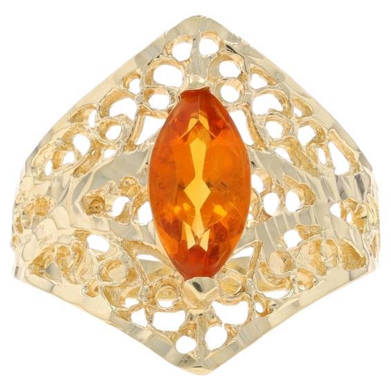Yellow Gold Citrine Cocktail Solitaire Ring - 14k Marquise .90ct Filigree For Sale