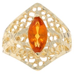 Yellow Gold Citrine Cocktail Solitaire Ring - 14k Marquise .90ct Filigree
