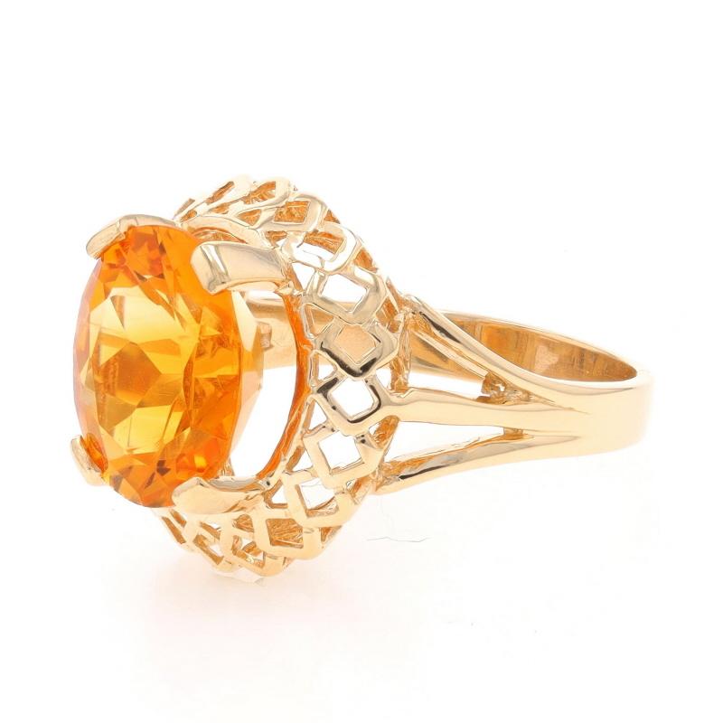 Yellow Gold Citrine Cocktail Solitaire Ring - 14k Oval 4.20ct Lace Border In Excellent Condition For Sale In Greensboro, NC