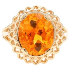 Anillo Solitario Cóctel Citrino Oro Amarillo - 14k Oval 4.20ct Borde Encaje