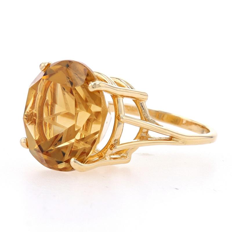 Round Cut Yellow Gold Citrine Cocktail Solitaire Ring 14k Rnd w/Star Facet Pavilion 1.65ct For Sale