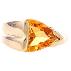 Anello solitario Citrino in oro giallo 14k Trillion 1.50ct Geometrico Taglia 6