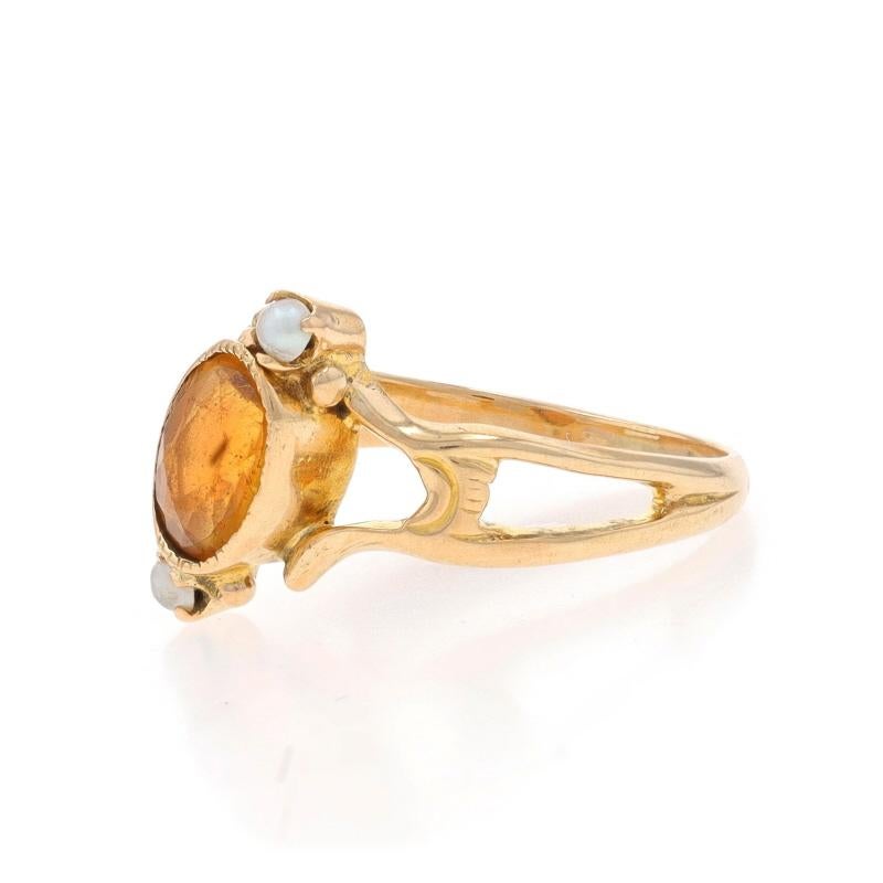 Anillo Eduardiano de Oro Amarillo con Citrino y Perla Cultivada Ovalada 10k .71ct Antiguo en Bueno estado para la venta en Greensboro, NC