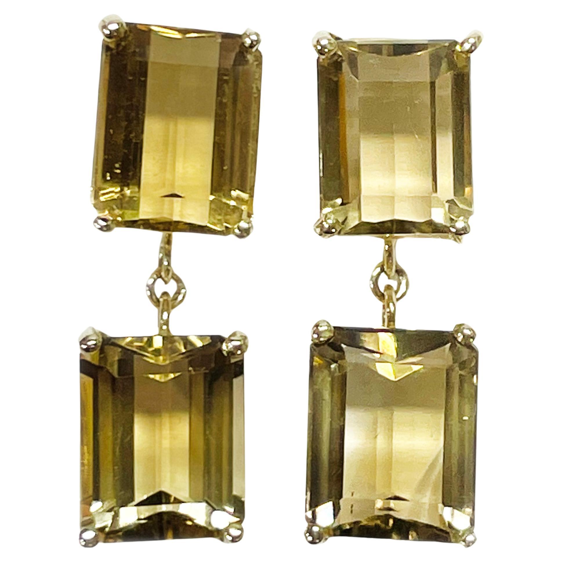 Boucles d'oreilles pendantes en or jaune avec citrine