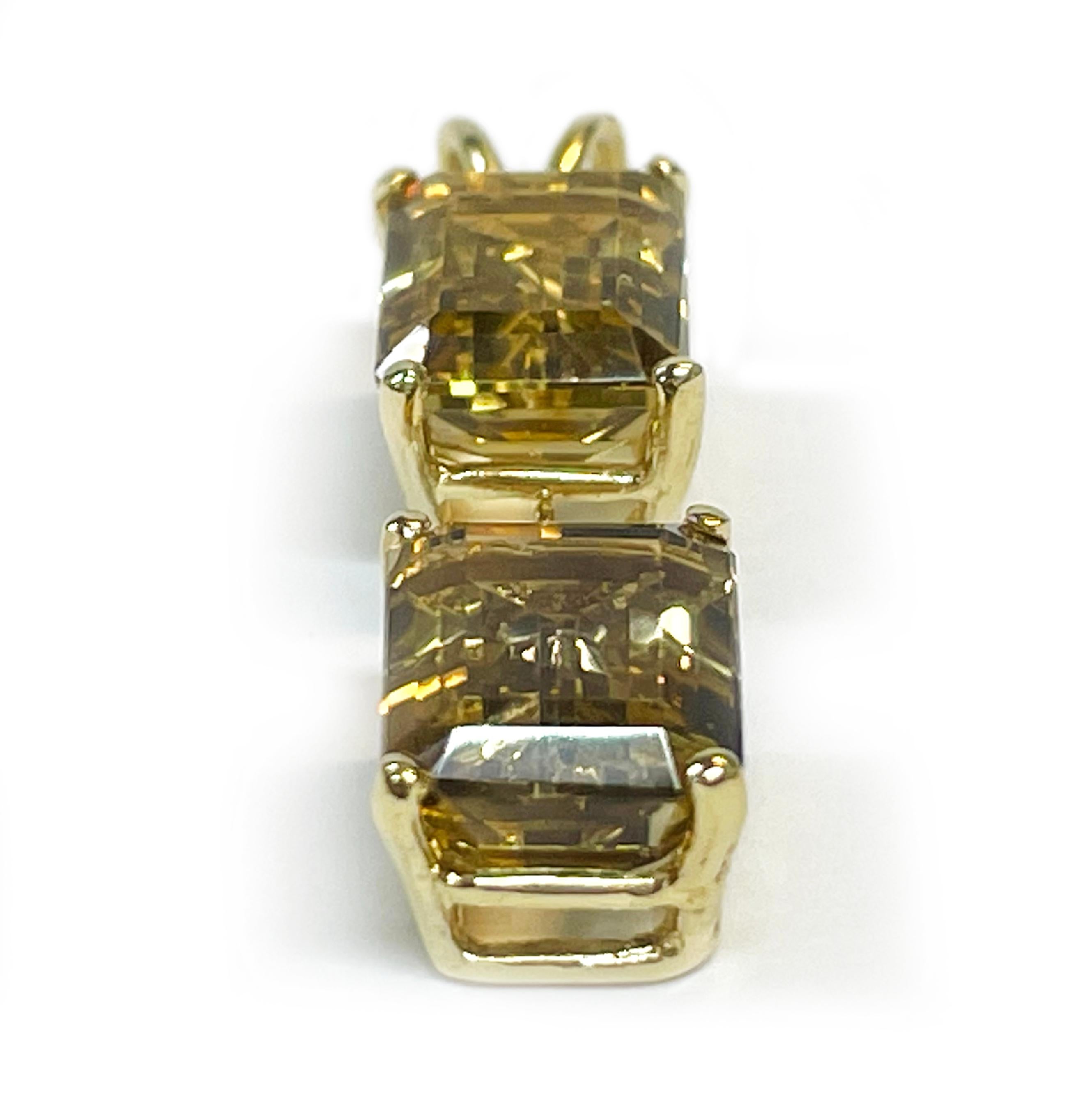 Emerald Cut Yellow Gold Citrine Dangle Pendant For Sale