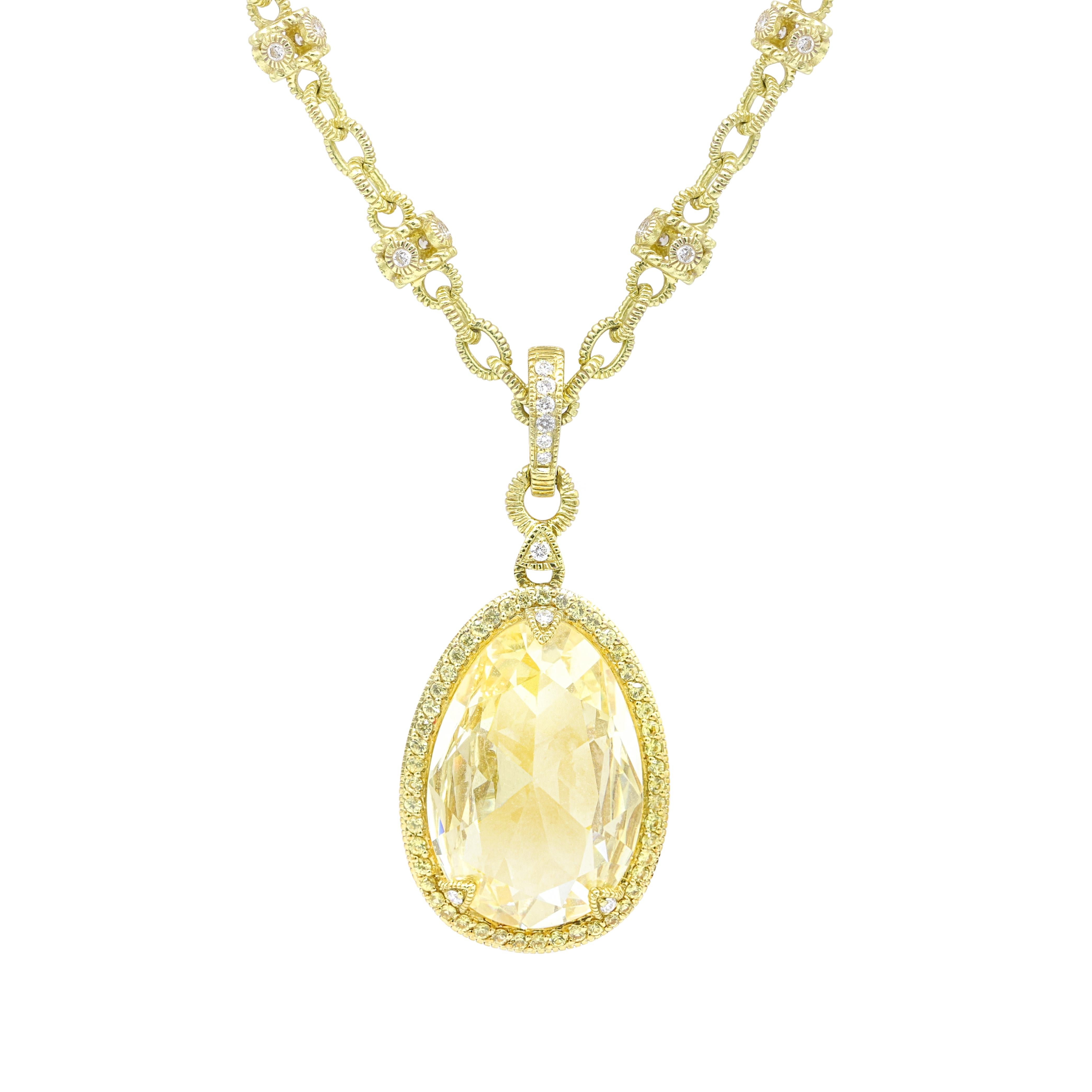 Yellow Gold Citrine, Diamond and Yellow Sapphire Pendant and Diamond Necklace For Sale