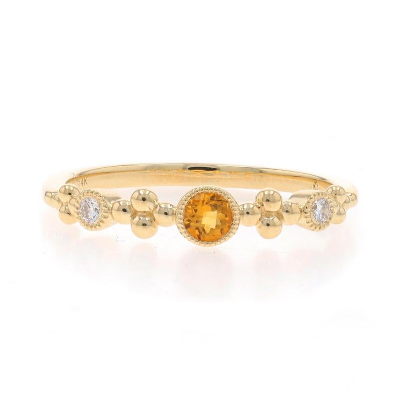 Size: Please contact us for sizing information.

Metal Content: 14k Yellow Gold

Stone Information
Natural Citrine
Treatment: Heating
Carat(s): .11ct
Cut: Round Checkerboard
Color: Yellow

Natural Diamonds
Carat(s): .04ctw
Cut: Round