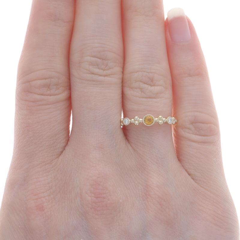 Round Cut Yellow Gold Citrine & Diamond Band 14k Round Checkerboard .15ctw Quatrefoil Ring
