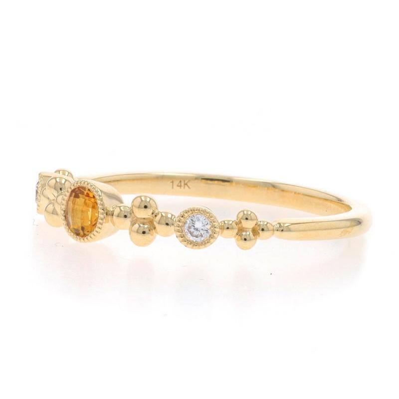 Yellow Gold Citrine & Diamond Band 14k Round Checkerboard .15ctw Quatrefoil Ring In New Condition In Greensboro, NC