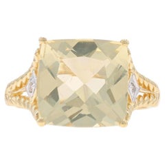 Anillo de Cóctel de Oro Amarillo con Diamante Citrino 14k Cojín Cuadrado 7.20ctw