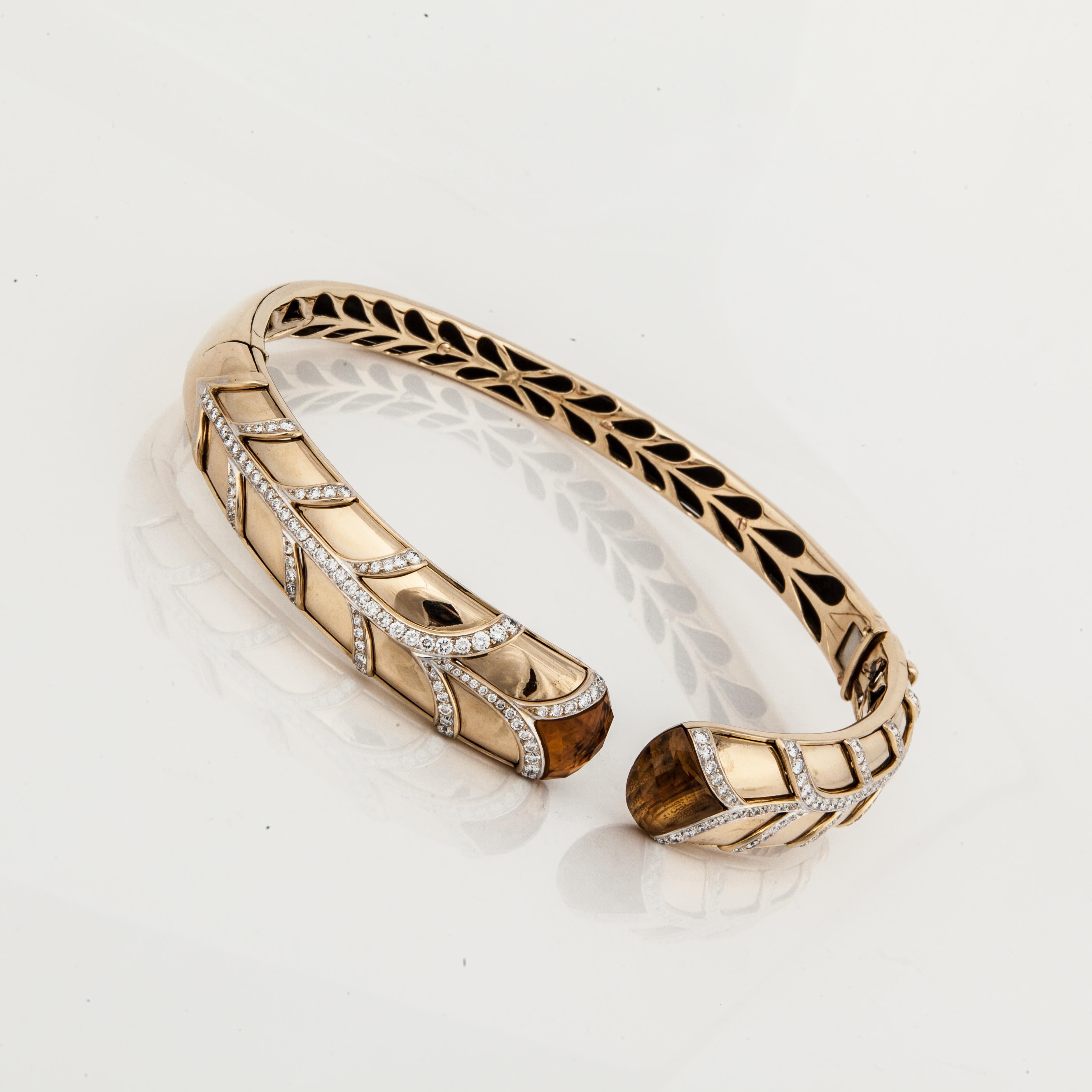 Halskette mit Citrin und Diamanten aus 18 Karat Gold (Gemischter Schliff) im Angebot