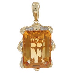 Yellow Gold Citrine Diamond Enhancer Pendant - 18k Emerald Cut 27.69ctw
