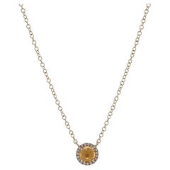 Yellow Gold Citrine & Diamond Halo Necklace - 14k Round Rose .46ctw Adjustable