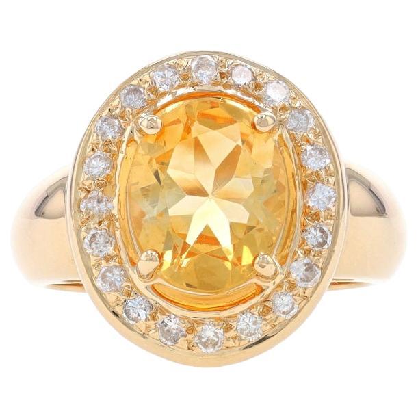 Yellow Gold Citrine & Diamond Halo Ring - 14k Oval 2.70ctw