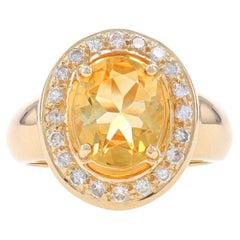Anello aureola in oro giallo con citrino e diamante - 14k Ovale 2,70ctw