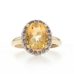 Yellow Gold Citrine Diamond Halo Ring - 14k Oval 2.73ctw