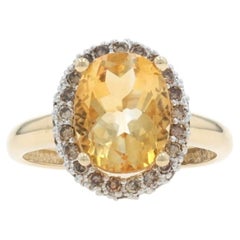 Yellow Gold Citrine Diamond Halo Ring - 14k Oval 2.73ctw