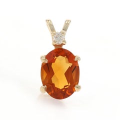Yellow Gold Citrine Diamond Pendant - 14k Oval 1.02ctw