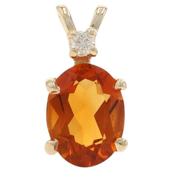 Yellow Gold Citrine Diamond Pendant - 14k Oval 1.02ctw