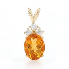 Yellow Gold Citrine Diamond Pendant - 14k Oval 2.08ctw