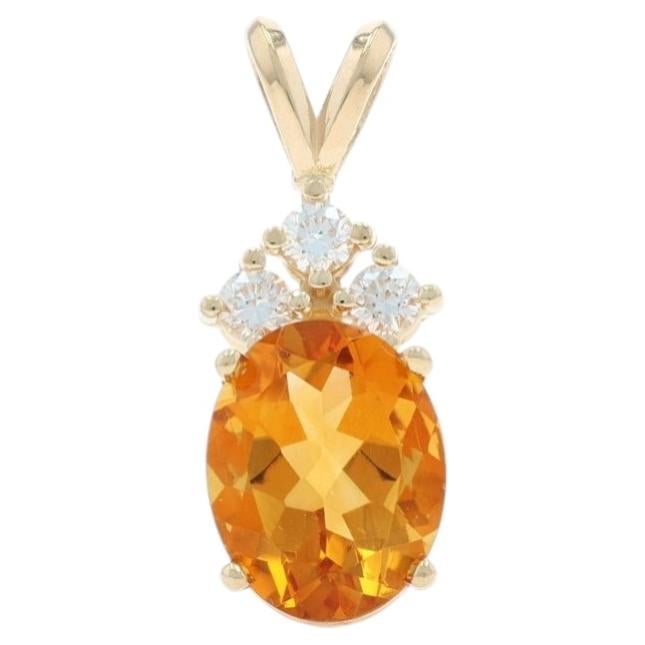 Pendentif or jaune citrine diamant - 14k ovale 2.08ctw