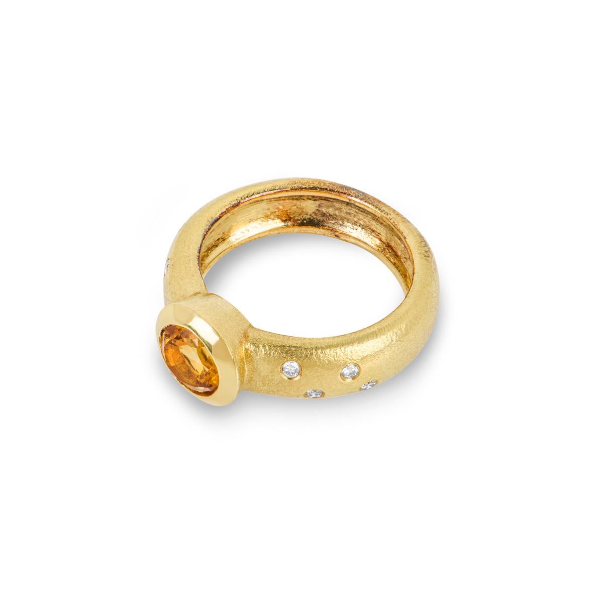 Round Cut Yellow Gold Citrine & Diamond Ring 1.15ct For Sale