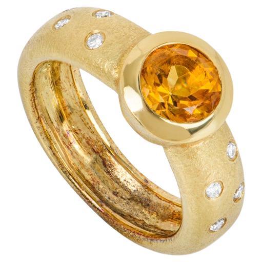 Yellow Gold Citrine & Diamond Ring 1.15ct For Sale