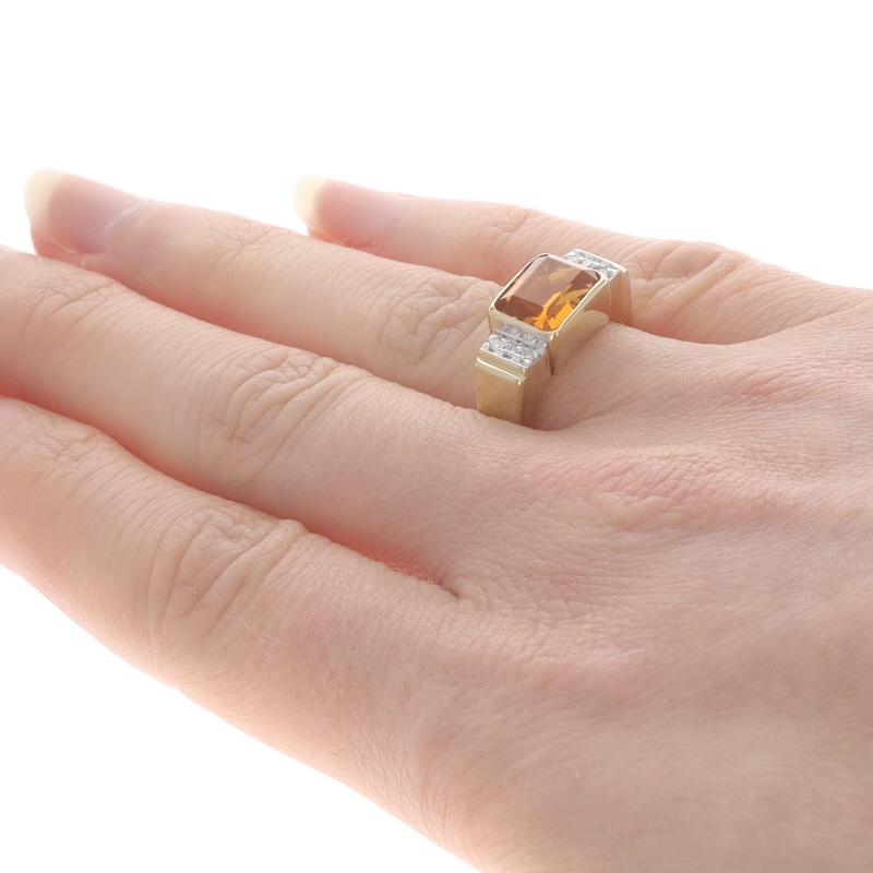 Women's Yellow Gold Citrine & Diamond Ring - 14k Emerald Cut 1.88ctw East-West For Sale