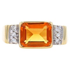 Bague en or jaune avec citrine et diamants taille émeraude 14 carats, 1,88 carat est-ouest