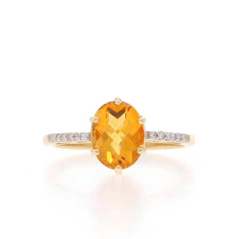 Size: 7
Sizing Fee: Up 2 sizes for $30 or Down 1 size for $30

Metal Content: 14k Yellow Gold & 14k White Gold

Stone Information

Natural Citrine
Treatment: Heating
Carat(s): 1.75ct
Cut: Oval Checkerboard
Color: Yellow

Natural Diamonds
Carat(s):