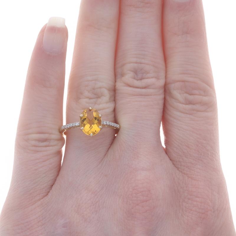 Oval Cut Yellow Gold Citrine Diamond Ring - 14k Oval Checkerboard 1.83ctw For Sale
