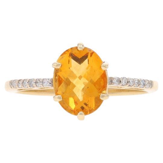 Yellow Gold Citrine Diamond Ring - 14k Oval Checkerboard 1.83ctw For Sale