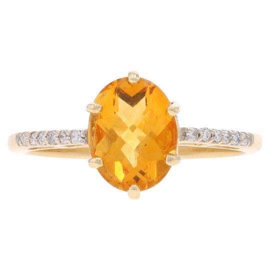 Yellow Gold Citrine Diamond Ring - 14k Oval Checkerboard 1.83ctw