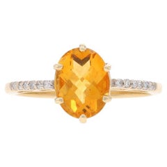 Yellow Gold Citrine Diamond Ring - 14k Oval Checkerboard 1.83ctw