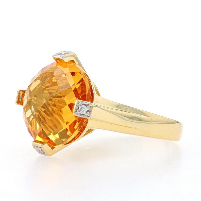 Round Cut Yellow Gold Citrine & Diamond Ring 18k Double Checkerboard Rnd 6.16ctw Cocktail For Sale