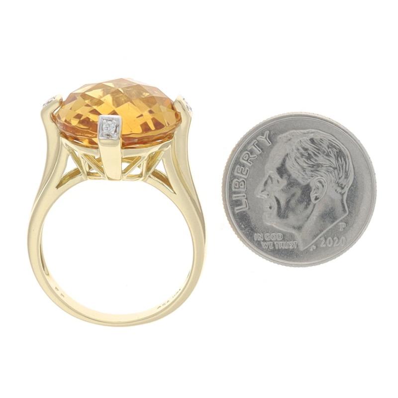 Women's Yellow Gold Citrine & Diamond Ring 18k Double Checkerboard Rnd 6.16ctw Cocktail For Sale
