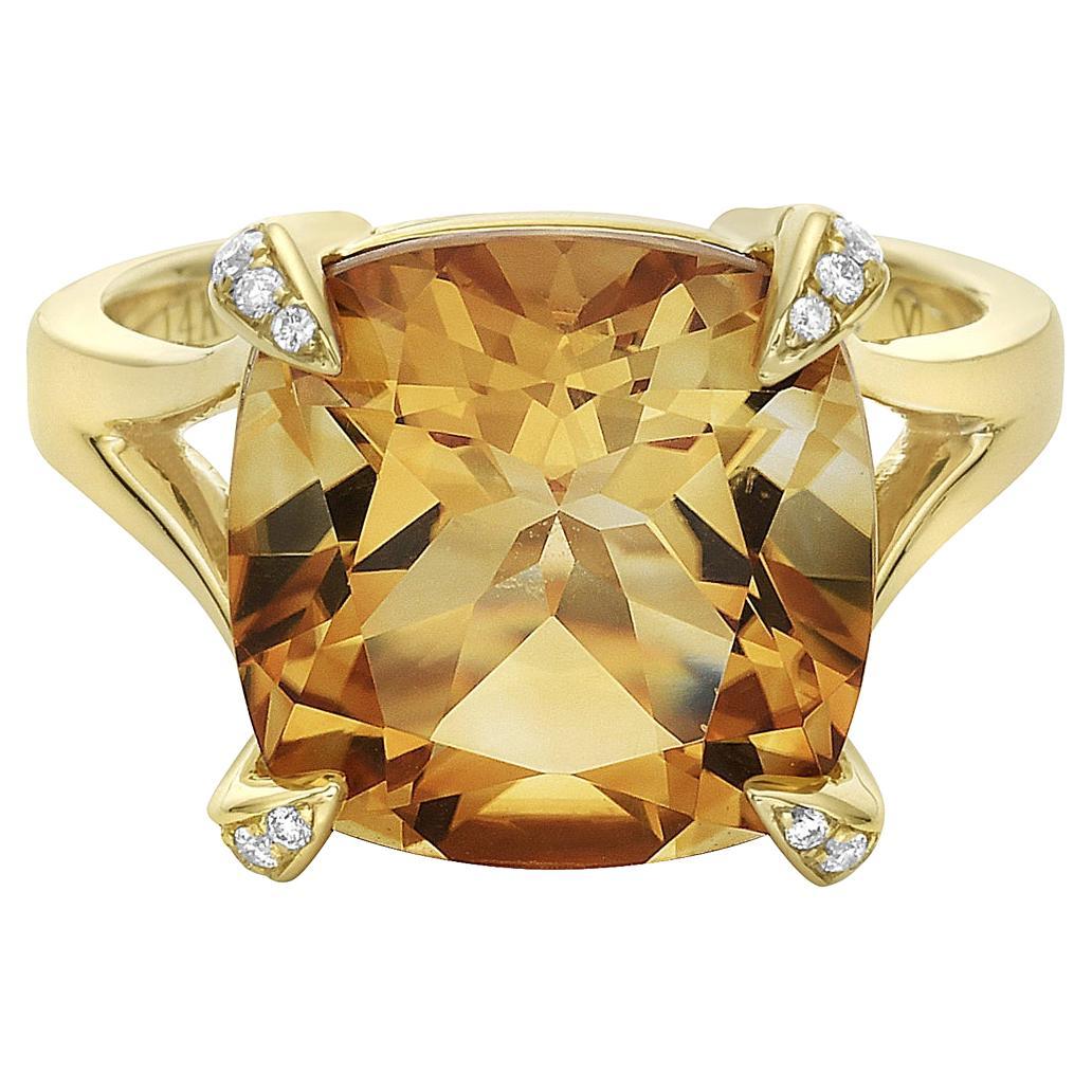 Yellow Gold Citrine Diamond Ring For Sale