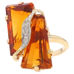 Gelbgold Citrin & Diamant Vintage Ring 14k & 18k spitz zulaufender Smaragdschliff10,60ctw