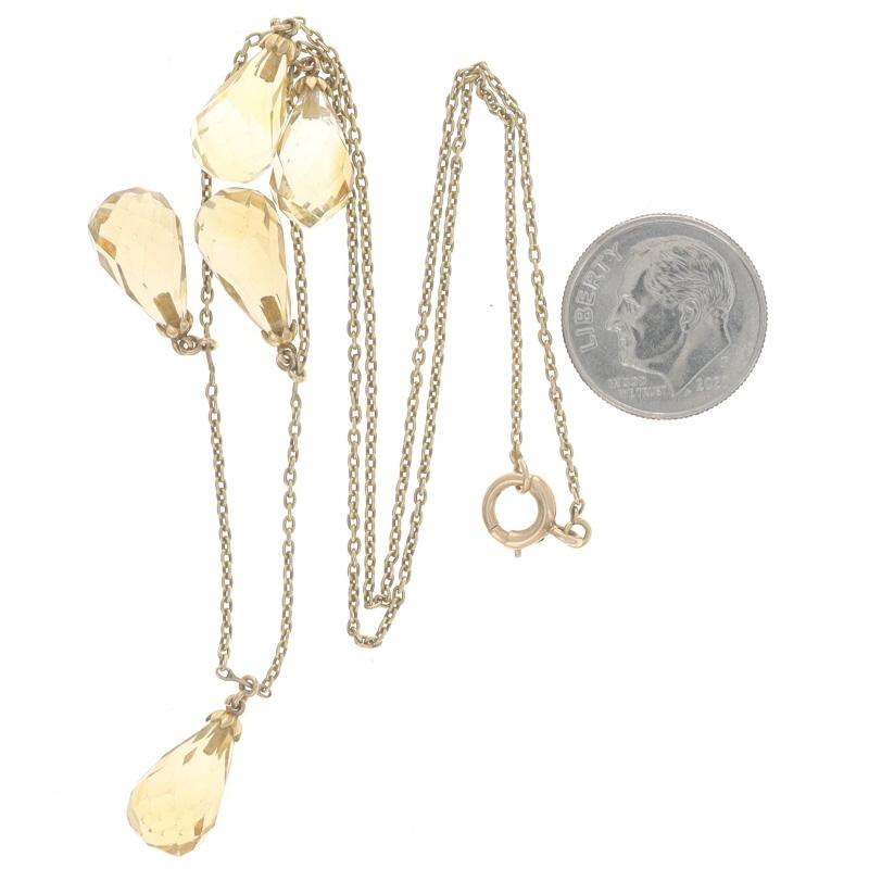 Briolette Cut Yellow Gold Citrine Edwardian Five-Stone Necklace 16 3/4
