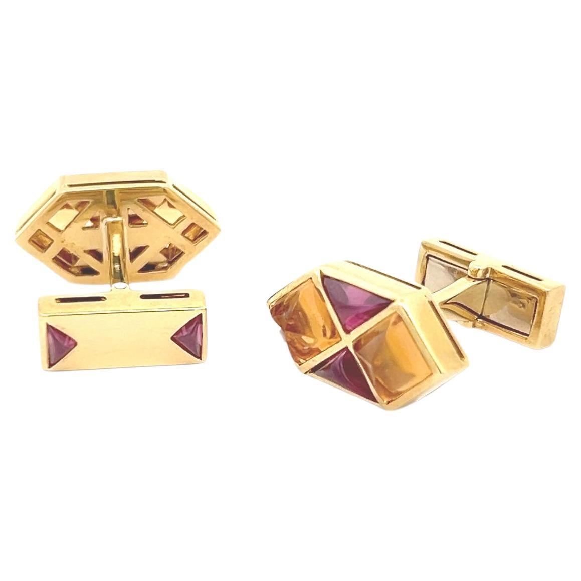 Yellow Gold Citrine Garnet Cufflinks For Sale