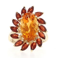 Yellow Gold Citrine Garnet Halo Ring - 10k Oval 5.88ctw Floral