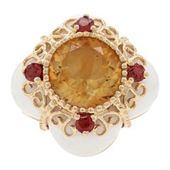 Ring aus Gelbgold mit Citrin, Granat und Howlite Quatrefoil, 14k rund 3,70ctw