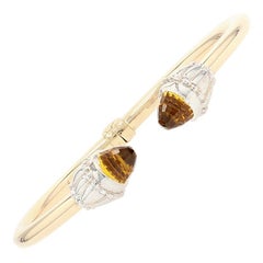 Yellow Gold Citrine Hinged Negative Space Bangle Bracelet, 14 Karat Briolette