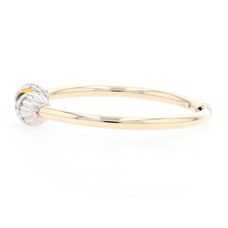 Briolette Cut Yellow Gold Citrine Hinged Negative Space Bangle Bracelet, 14 Karat Briolette